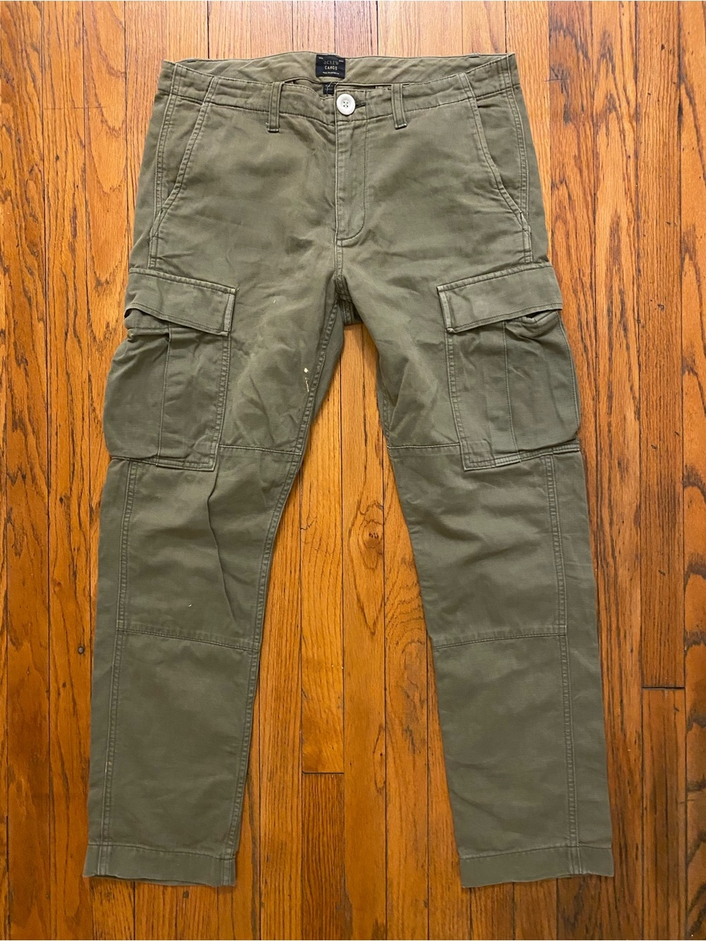 J.CREW 770 Men's Green Twill Cotton Cargo Pants Slim Straight Flat Front 31